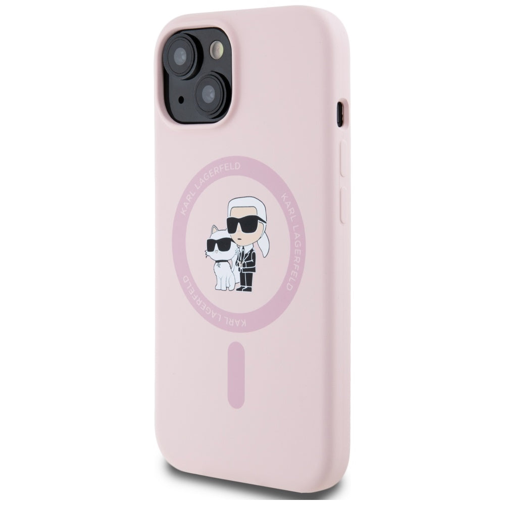MagSafe hoesje voor Apple iPhone 15, Karl Lagerfeld, Silicone Karl & Choupette, Roze