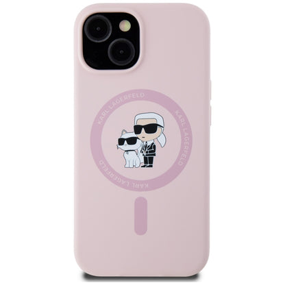 MagSafe hoesje voor Apple iPhone 15, Karl Lagerfeld, Silicone Karl & Choupette, Roze