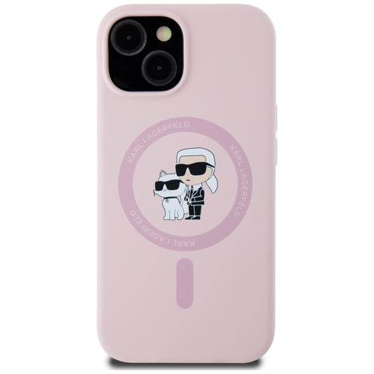 MagSafe hoesje voor Apple iPhone 15, Karl Lagerfeld, Silicone Karl & Choupette, Roze