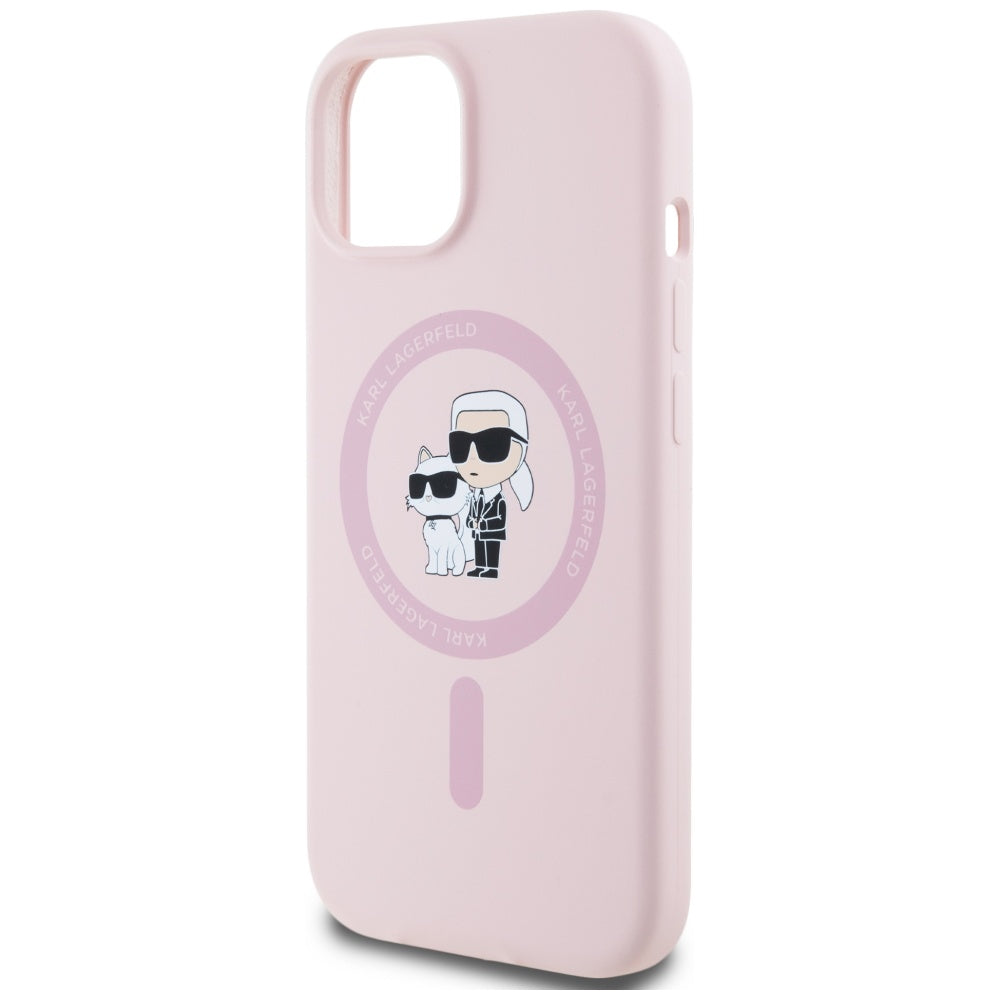 MagSafe hoesje voor Apple iPhone 15, Karl Lagerfeld, Silicone Karl & Choupette, Roze