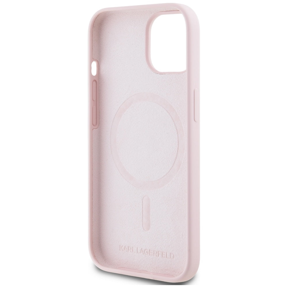 MagSafe hoesje voor Apple iPhone 15, Karl Lagerfeld, Silicone Karl & Choupette, Roze