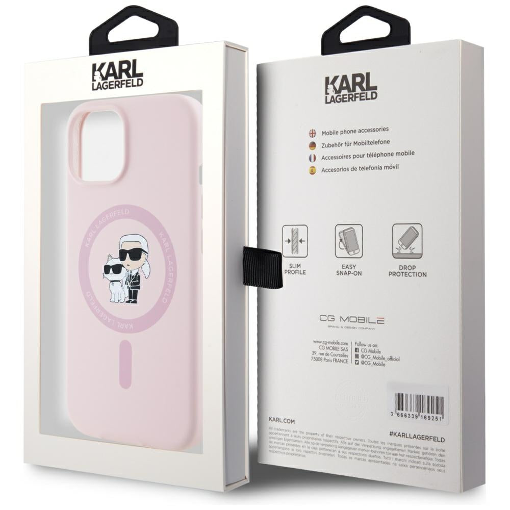 MagSafe hoesje voor Apple iPhone 15, Karl Lagerfeld, Silicone Karl & Choupette, Roze