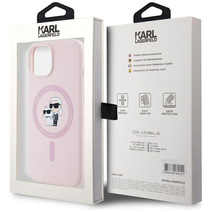 MagSafe hoesje voor Apple iPhone 15, Karl Lagerfeld, Silicone Karl & Choupette, Roze