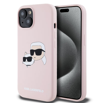 MagSafe hoesje voor Apple iPhone 15, Karl Lagerfeld, Silicone Karl & Choupette's Heads, Roze