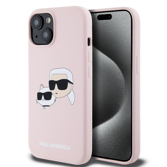 MagSafe hoesje voor Apple iPhone 15, Karl Lagerfeld, Silicone Karl & Choupette's Heads, Roze