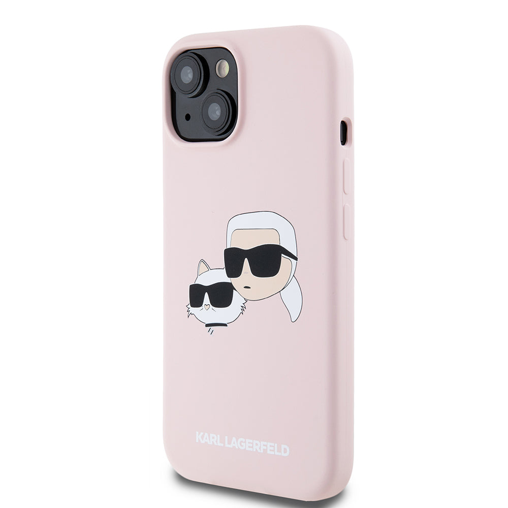 MagSafe hoesje voor Apple iPhone 15, Karl Lagerfeld, Silicone Karl & Choupette's Heads, Roze
