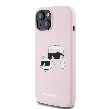 MagSafe hoesje voor Apple iPhone 15, Karl Lagerfeld, Silicone Karl & Choupette's Heads, Roze