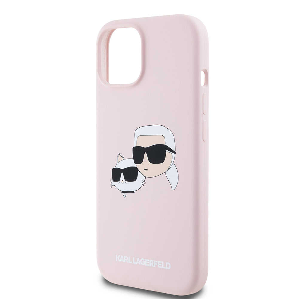 MagSafe hoesje voor Apple iPhone 15, Karl Lagerfeld, Silicone Karl & Choupette's Heads, Roze