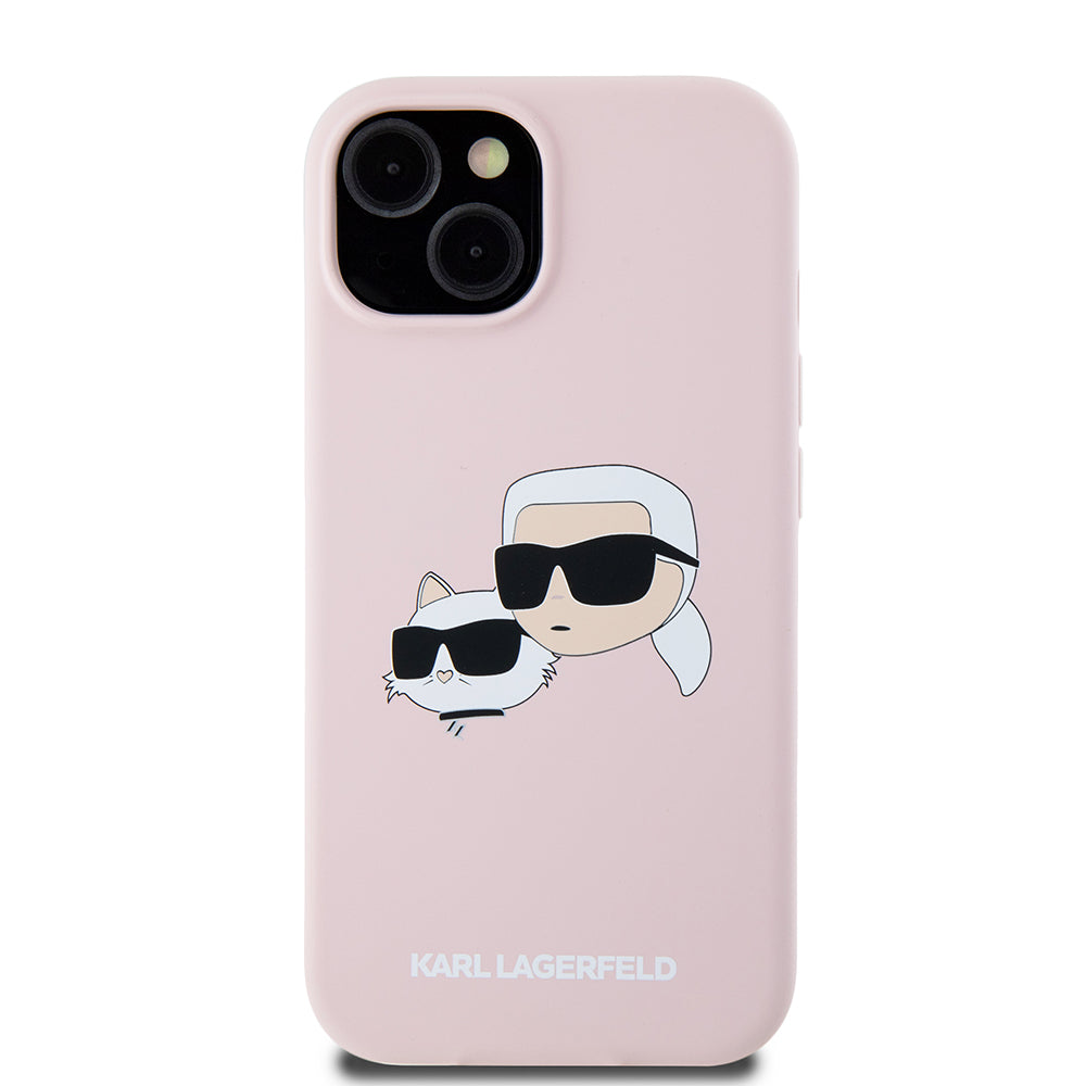 MagSafe hoesje voor Apple iPhone 15, Karl Lagerfeld, Silicone Karl & Choupette's Heads, Roze