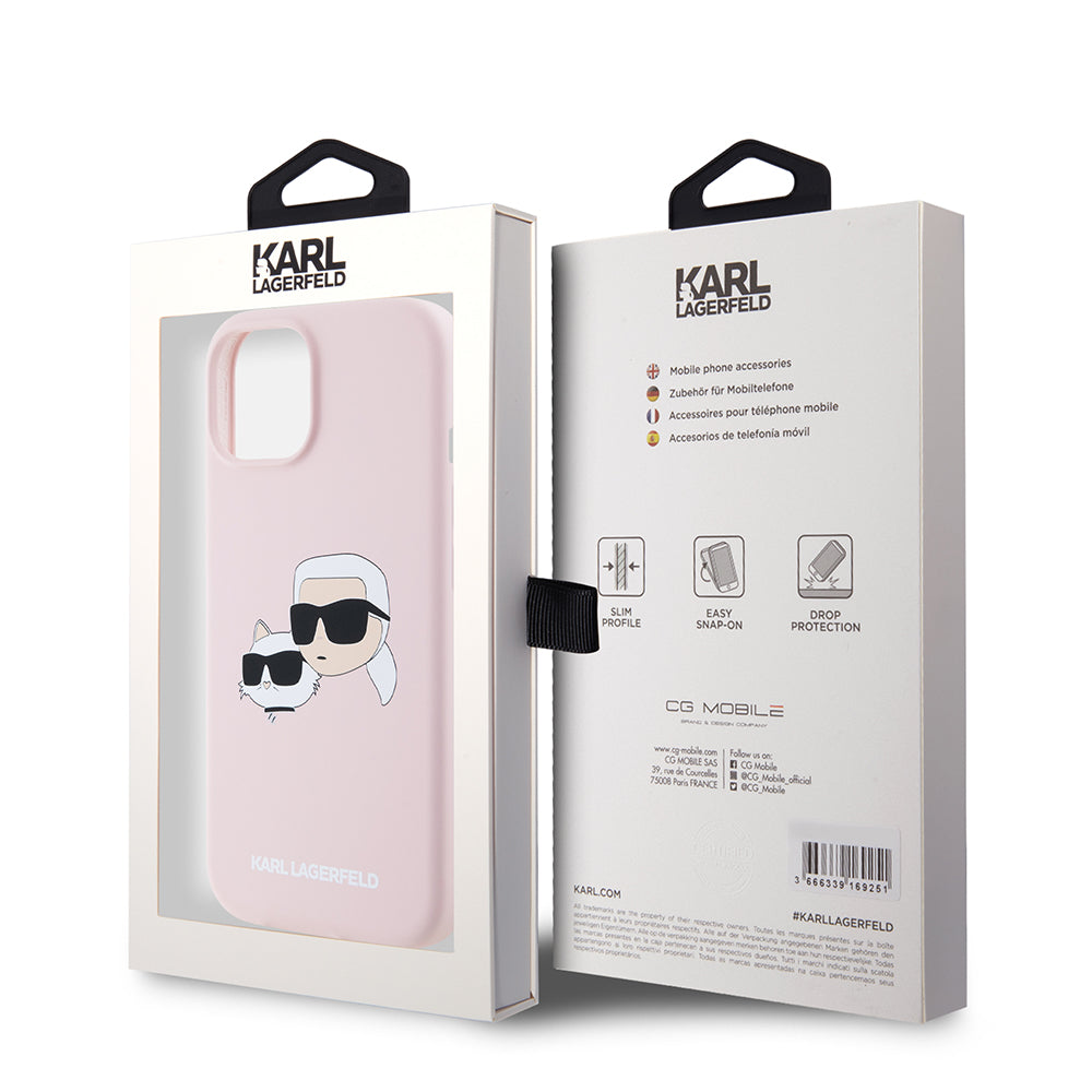 MagSafe hoesje voor Apple iPhone 15, Karl Lagerfeld, Silicone Karl & Choupette's Heads, Roze