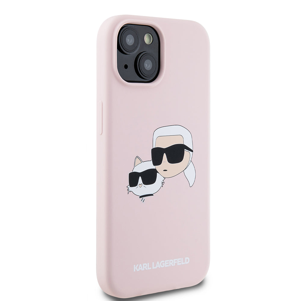 MagSafe hoesje voor Apple iPhone 15, Karl Lagerfeld, Silicone Karl & Choupette's Heads, Roze