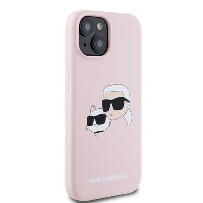 MagSafe hoesje voor Apple iPhone 15, Karl Lagerfeld, Silicone Karl & Choupette's Heads, Roze
