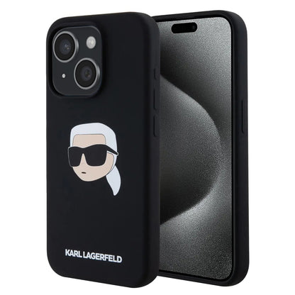 MagSafe hoesje voor Apple iPhone 15, Karl Lagerfeld, Silicone Karl's Head, Zwart