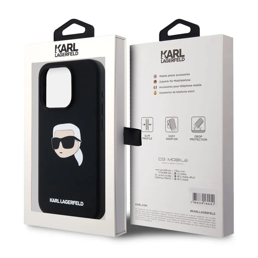 MagSafe hoesje voor Apple iPhone 15, Karl Lagerfeld, Silicone Karl's Head, Zwart
