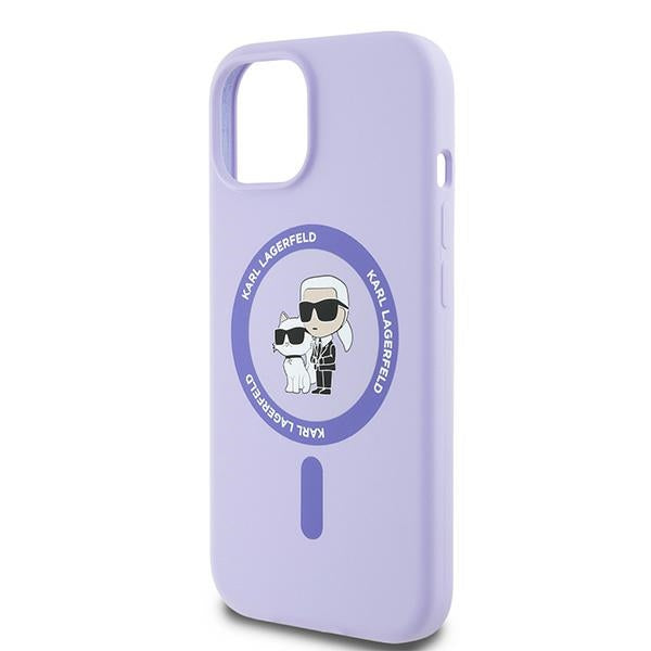 MagSafe Case for Apple iPhone 15, Karl Lagerfeld, Silicone Ring Karl & Choupette, Purple