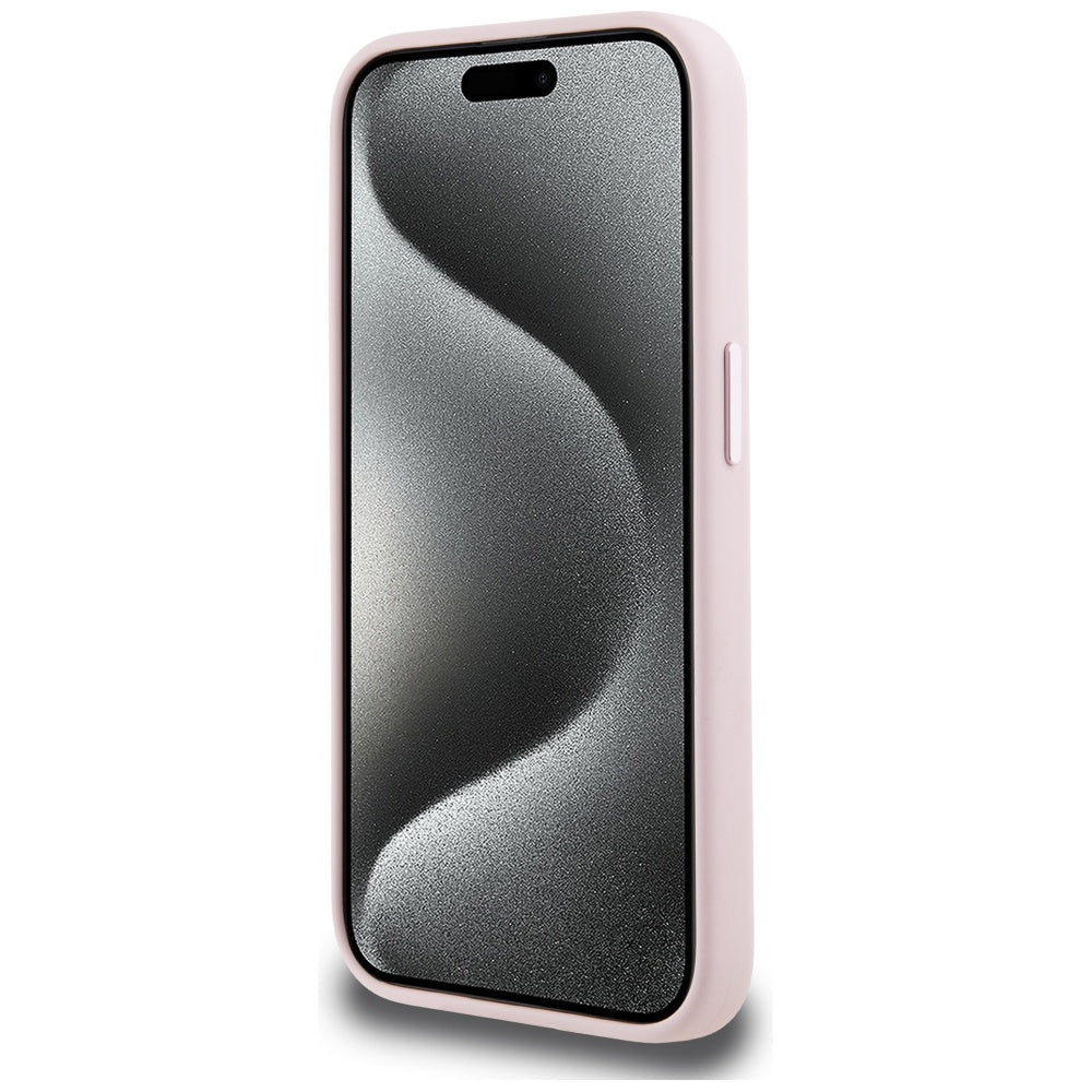 MagSafe Case for Apple iPhone 15, Karl Lagerfeld, Silicone Shadow Metal Initial, Pink
