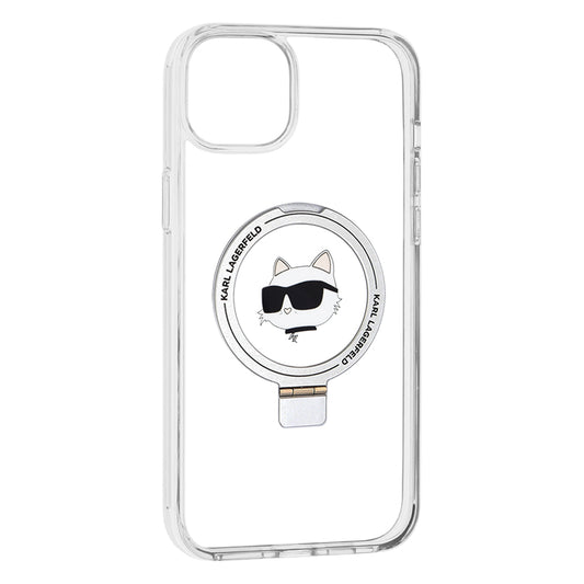 MagSafe hoesje voor Apple iPhone 15 Plus / 14 Plus, Karl Lagerfeld, Ring Stand Choupette's Head, Wit