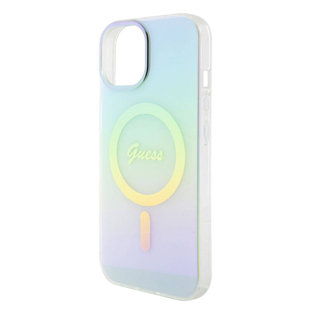 MagSafe hoesje voor Apple iPhone 15 Plus, Guess, IML Iridescent, Turquoise