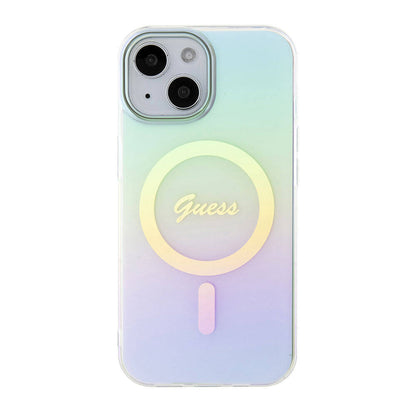 MagSafe hoesje voor Apple iPhone 15 Plus, Guess, IML Iridescent, Turquoise