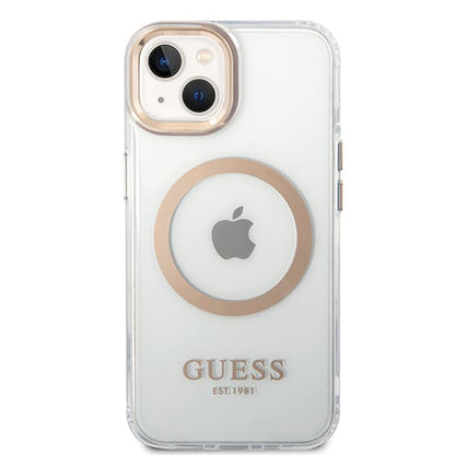 MagSafe hoesje voor Apple iPhone 15 Plus, Guess, Metal Outline, Goud