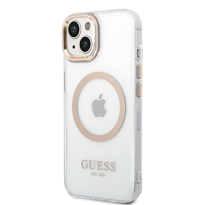 MagSafe hoesje voor Apple iPhone 15 Plus, Guess, Metal Outline, Goud