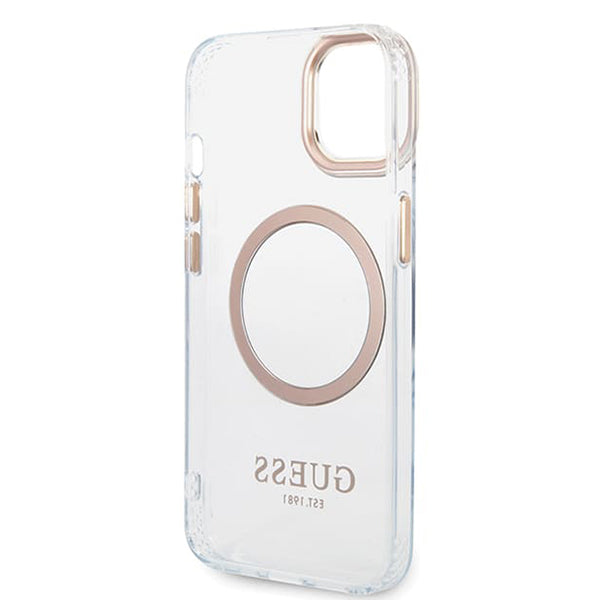 MagSafe hoesje voor Apple iPhone 15 Plus, Guess, Metal Outline, Goud
