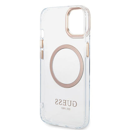 MagSafe hoesje voor Apple iPhone 15 Plus, Guess, Metal Outline, Goud