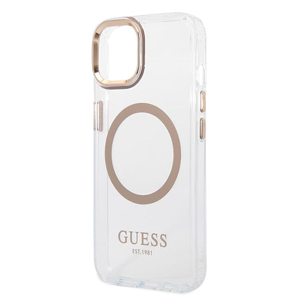 MagSafe hoesje voor Apple iPhone 15 Plus, Guess, Metal Outline, Goud