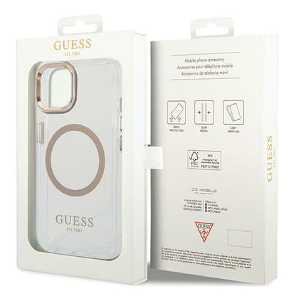 MagSafe hoesje voor Apple iPhone 15 Plus, Guess, Metal Outline, Goud