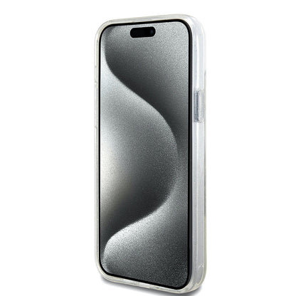 MagSafe hoes voor Apple iPhone 15 Plus, Guess, Ring Stand Script Glitter, Transparant