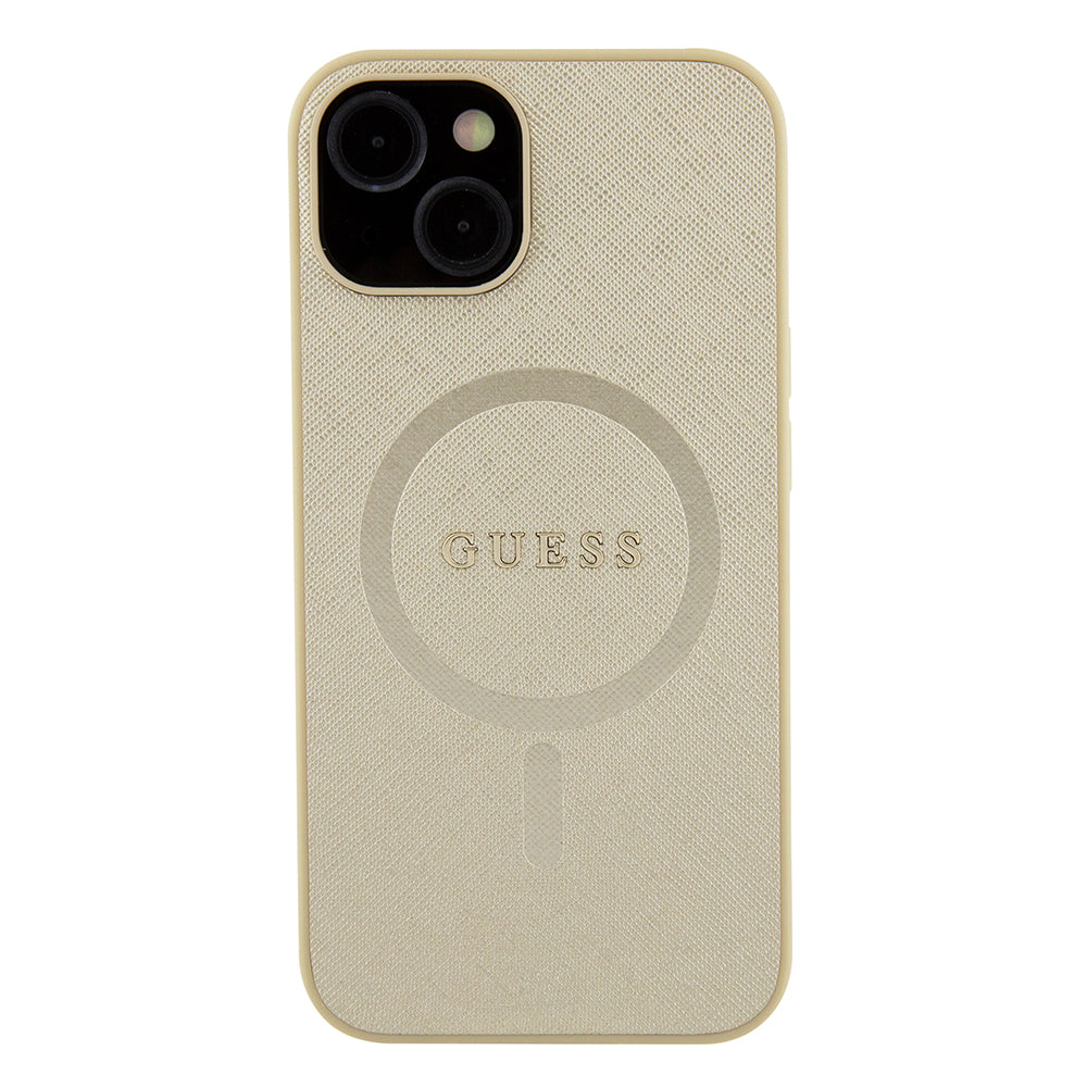 MagSafe hoesje voor Apple iPhone 15 Plus, Guess, Saffiano, Goud