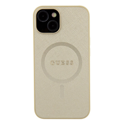 MagSafe hoesje voor Apple iPhone 15 Plus, Guess, Saffiano, Goud