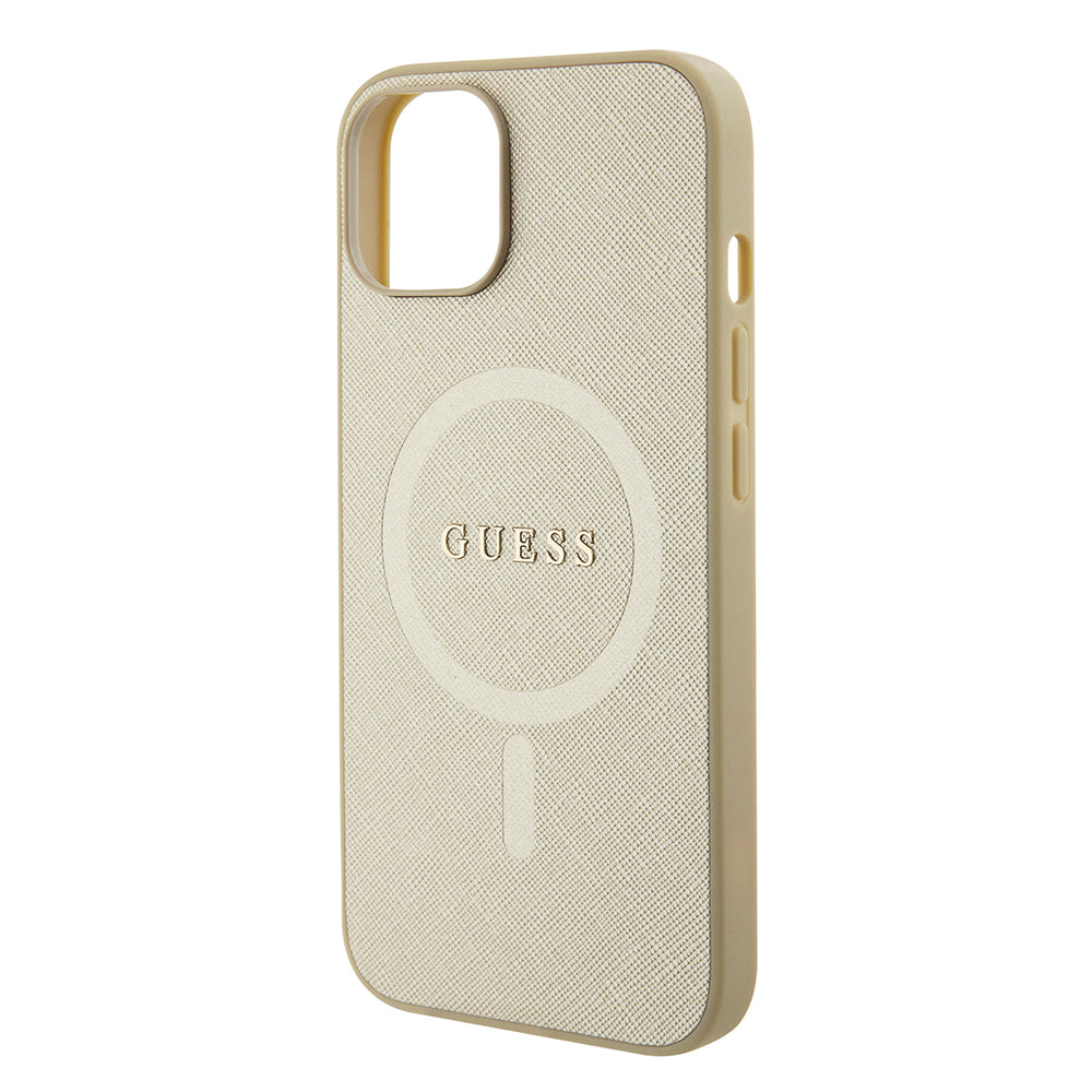 MagSafe hoesje voor Apple iPhone 15 Plus, Guess, Saffiano, Goud