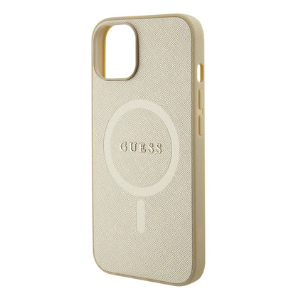 MagSafe hoesje voor Apple iPhone 15 Plus, Guess, Saffiano, Goud