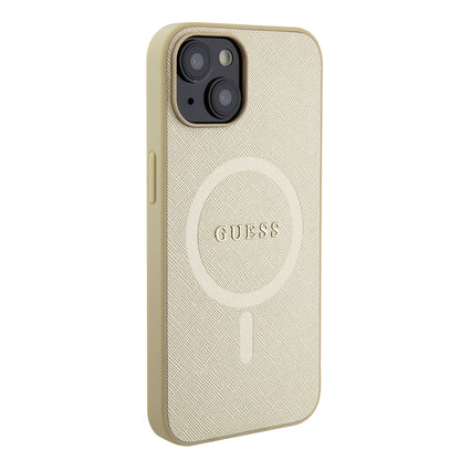 MagSafe hoesje voor Apple iPhone 15 Plus, Guess, Saffiano, Goud