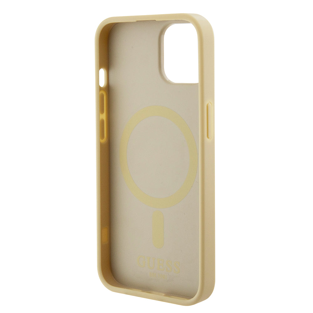 MagSafe hoesje voor Apple iPhone 15 Plus, Guess, Saffiano, Goud