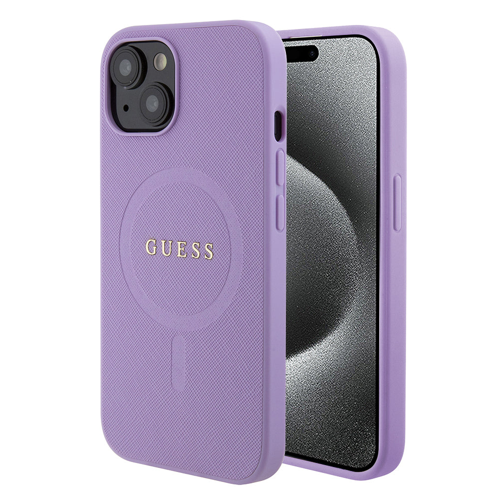 MagSafe hoesje voor Apple iPhone 15 Plus, Guess, Saffiano, Paars