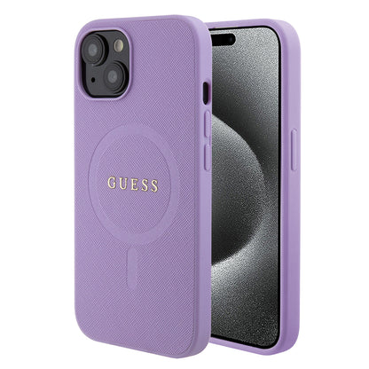 MagSafe hoesje voor Apple iPhone 15 Plus, Guess, Saffiano, Paars