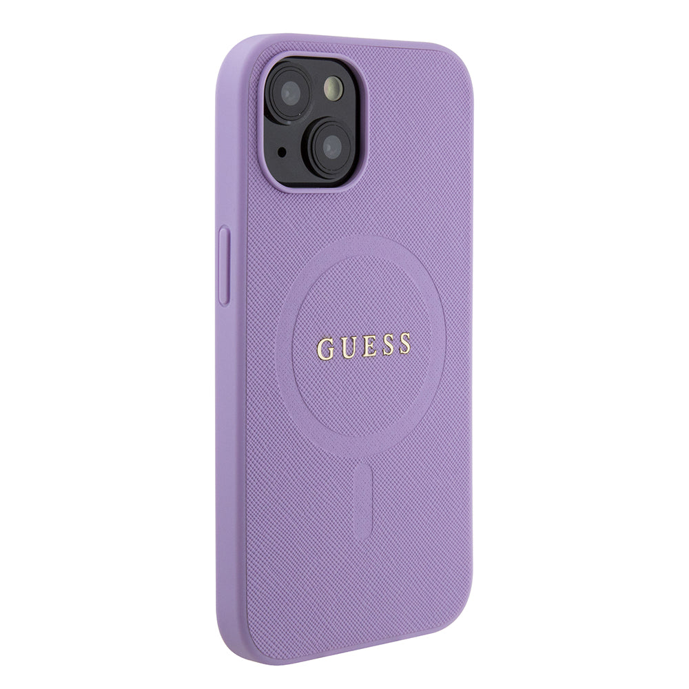 MagSafe hoesje voor Apple iPhone 15 Plus, Guess, Saffiano, Paars