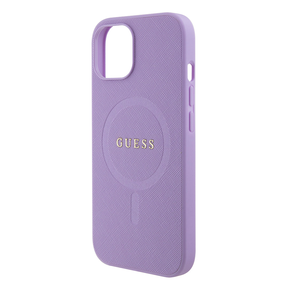 MagSafe hoesje voor Apple iPhone 15 Plus, Guess, Saffiano, Paars