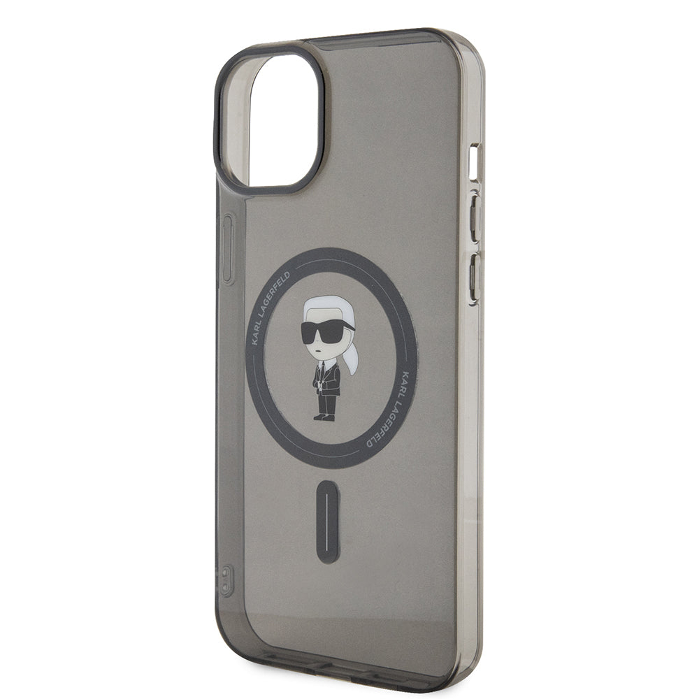 MagSafe Case for Apple iPhone 15 Plus, Karl Lagerfeld, IML Ikonik Karl, Black