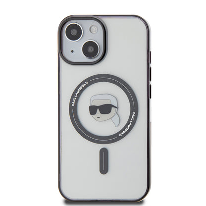 MagSafe hoes voor Apple iPhone 15 Plus, Karl Lagerfeld, IML Karl's Head, Transparant