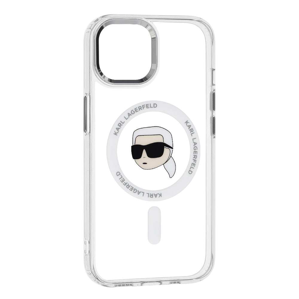 MagSafe hoesje voor Apple iPhone 15 Plus, Karl Lagerfeld, IML Metal Karl's Head, Wit
