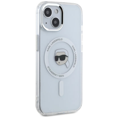MagSafe hoesje voor Apple iPhone 15 Plus, Karl Lagerfeld, IML Metal Karl's Head, Wit