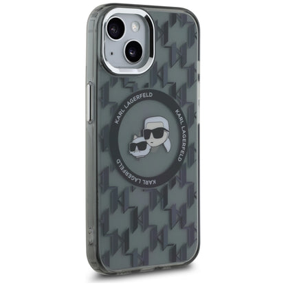 MagSafe hoesje voor Apple iPhone 15 Plus, Karl Lagerfeld, IML Monogram Karl & Choupette's Heads, Zwart