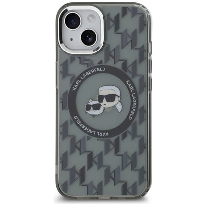MagSafe hoesje voor Apple iPhone 15 Plus, Karl Lagerfeld, IML Monogram Karl & Choupette's Heads, Zwart