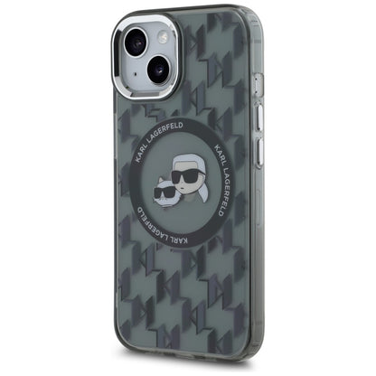MagSafe hoesje voor Apple iPhone 15 Plus, Karl Lagerfeld, IML Monogram Karl & Choupette's Heads, Zwart