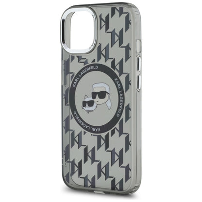 MagSafe hoesje voor Apple iPhone 15 Plus, Karl Lagerfeld, IML Monogram Karl & Choupette's Heads, Zwart