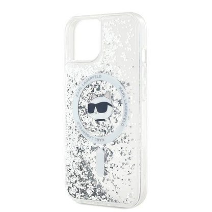 MagSafe hoes voor Apple iPhone 15 Plus, Karl Lagerfeld, Liquid Glitter Choupette's Head, Transparant