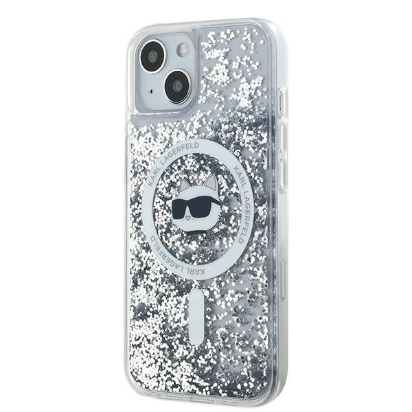 MagSafe hoes voor Apple iPhone 15 Plus, Karl Lagerfeld, Liquid Glitter Choupette's Head, Transparant